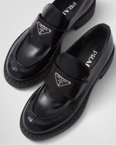 prada black brushed leather loafers|Prada suede loafer.